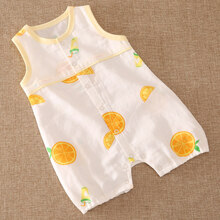 婴儿吊带连体衣服宝宝无袖连体衣夏季新生婴儿背心哈衣婴幼儿纱布爬服衣服薄款 白色橙子 66cm