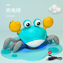 儿童电动自动感应螃蟹玩具动物会爬走仿真玩具抖音男孩女孩3-6岁4 电动感应【绿】充电款 官方标配