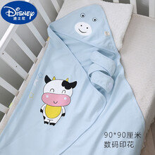 迪士尼（Disney）喜庆包被适合刚出生小孩新生婴儿抱被初生包被夏季薄款纯棉宝宝包裹用品春秋裹布包巾 夏季款 小牛蓝 90x90cm