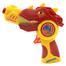 1一2岁小孩投影电动枪声光小男孩音乐幼儿儿童警察宝宝玩具枪 投影变形恐龙枪【红色】 官方标配