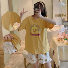 阳光菊 哺乳睡衣棉夏季薄款短袖两件套孕妇装夏天产后月子服喂奶衣吸汗 小黄鸭短套D 纯棉 XL 建议115-135斤