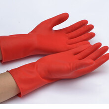 白米天然乳胶手套女士洗碗洗车厨房洗衣舒适版家务手套 红米乳胶手套30付 M(掌宽8.1-8.8com)