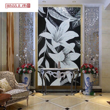 现代简约马赛克背景墙剪画百合花卉欧式玄关拼图客厅沙发拼花壁画