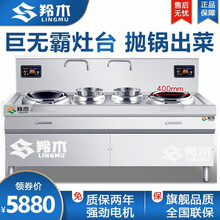 羚木 商用电磁炉双头大功率15kw凹面电磁灶餐厅酒店电炒灶厨房猛火灶台电炒炉实惠 150型220V【6kw双炒单尾】