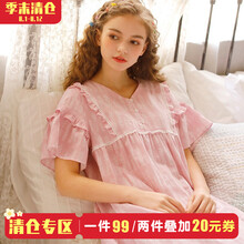 【1件99】【2件再减20】富朵夏季薄款孕妇家居服月子服纯棉短袖哺乳睡裙孕产妇纱布产后喂奶衣 粉紫色 XL(建议产后145斤左右)