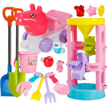 儿童沙滩玩具套装决明子玩具沙挖沙大铲子沙池漏男女宝宝室内家用 粉色猪马卡龙15件套双铲子