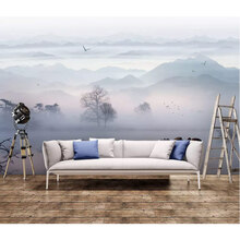 蓝鱼（LANYU）新中式意境8D电视背景墙墙纸壁画烟雾山水客厅卧室墙布定制 手工砖石壁画