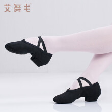 艾舞戈成人教师鞋女帆布带跟舞蹈鞋民族舞鞋广场舞芭蕾舞鞋拉丁舞演出鞋 黑色-系带款 37
