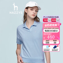 HAZZYS哈吉斯女装 夏季新款短袖女素色宽松休闲POLO衫ASTSE02BX03 浅蓝色LL 160/84A 38