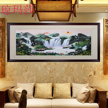 琼玛莎苏绣画苏绣成品山水绣挂画丝线手工刺绣紫气东来鸿运当头挂画挂匾 丝线软裱120*65厘米 乱针绣