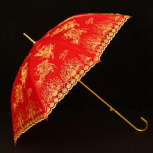 思宇 结婚蕾丝新人大红伞婚庆用品长柄伞新娘出嫁红色伞遮阳伞工艺晴雨伞女方嫁妆陪嫁婚礼用的中式中国风 龙凤呈祥