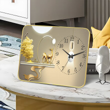 轻奢座钟客厅家用台式石英钟表创意时钟摆件时尚高端大气家装坐钟 金鹿送福FX20*30厘米