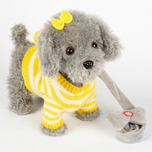 儿童电动毛绒玩具狗狗会唱歌会叫电子机器狗智能仿真语音声控泰迪狗男女孩走路小狗 浅灰-黄色条纹 智能对话走路触摸狗+电池版