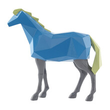 本艺术空间 摩登马戏团《逍遥马》现代简约多边形小马雕塑 客厅书房酒店办公室装饰品 艺术品摆件 礼物 嫩蓝