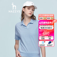 HAZZYS哈吉斯女装 夏季新款短袖女素色宽松休闲POLO衫ASTSE02BX03 浅蓝色LL 160/84A 38