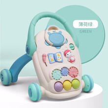 宝宝学步推车侧翻婴儿学走路助步6-18个月学步车 音乐学步车-薄荷绿