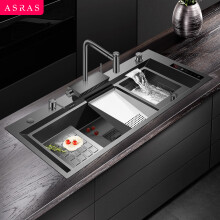 阿萨斯（ASRAS）11550NJH智能净化水槽水触媒果蔬净化不锈钢黑纳米厨房手工大双槽 不含龙头