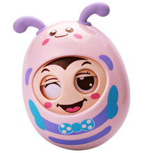 婴儿不倒翁玩具 1-3岁儿童0-6-12个月新生儿小孩玩具男孩女孩卡通软胶爬行眨眼互动可啃咬娃娃玩具 粉色可咬带铃铛