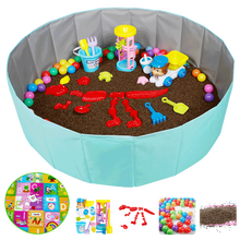儿童玩沙子套装沙池决明子玩具沙滩池套装宝宝室内挖沙池组合家用 1.2米小狗马卡龙蓝池超值款10斤装送垫