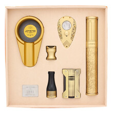 JIFENG雪茄工具总统套装纯黄铜雪茄剪刀烟灰缸雪茄管打火机六件套男士礼品礼物 套装