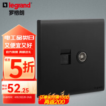 罗格朗开关插座面板 简悦石墨黑色家用86型暗装磨砂质 超五类电脑+普通电视插