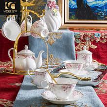 LONGCHANG唐山隆昌骨质瓷咖啡具杯15头套装欧式小奢华单个ins风格现代家用简约 曼舞15件套