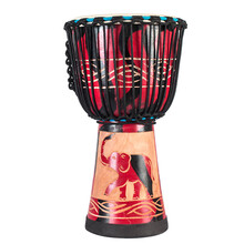 非洲鼓儿童初学者丽江手鼓整木掏空山羊皮成人演奏手鼓云南儿童节礼物 标准10红雕大象款+赠品