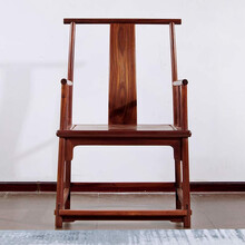 贡艺名居 红木家具血檀（学名：染料紫檀）中式烫蜡官帽椅太师椅实木主人椅休闲官帽椅子 长69*宽55*高112