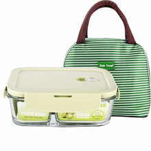 创得 耐热玻璃饭盒微波炉便当盒收纳水果保鲜盒学生带盖韩国密封碗 北欧绿分隔800+包