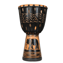 儿童手鼓非洲鼓整木掏空表演手鼓金贝鼓学生鼓丽江凤凰手鼓印尼山羊皮儿童节礼物 标准10寸黑雕大象款（小童学习鼓）+赠品