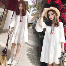 孕妇春装新款时尚雪纺夏天裙子中长款春秋上衣孕妇连衣裙夏装 白色 XXL