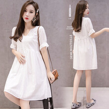 孕妇装夏装时尚套装新款外出中长款孕妇连衣裙夏季哺乳装上衣实时孕妈装 白色 XXL