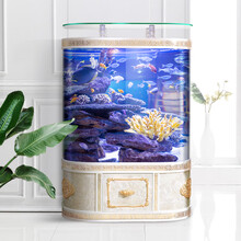 送货入户欧式双弧形生态鱼缸一键排水热带鱼鱼缸水族箱客厅家用中大型超白金鱼缸造景免换水家美奇 侧面排水长80cm宽50cm高138cm