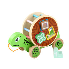 儿童学步玩具拖拉杆木制手推杆推推乐车男孩女孩小孩婴幼儿宝宝1-3岁礼物益智 乌龟形状配对拖拉车