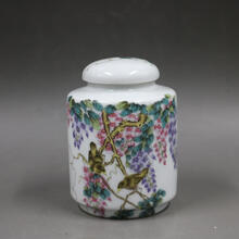 法雀民国粉彩花鸟葡萄纹茶叶罐仿古瓷器老货包老古董古玩摆件民间收藏