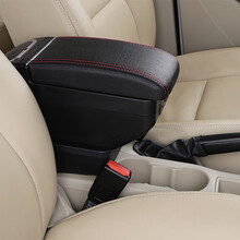 08-14款老晶锐中央扶手箱原装专用斯柯达晶锐手扶箱改装配件免打孔双层储物盒 黑色红线-9usb-伸缩-双层加厚型