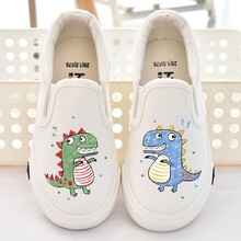 卜丁儿童布鞋男童鞋子2021夏季新款手绘童鞋小学生宝宝小白鞋韩版女童帆布鞋一脚蹬单鞋幼儿园白色板鞋 白色 27码