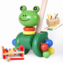 儿童学步玩具拖拉杆木制手推杆推推乐车男孩女孩小孩婴幼儿宝宝1-3岁礼物益智 【3件套】青蛙推车+抓虫+打桩台