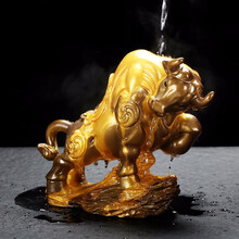 茶宠物摆件变色牛创意个性精品变色茶宠禅意冲水喷水茶宝茶盘摆件可养 变色茶宠牛气冲天【金】