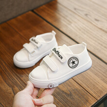 儿童帆布鞋小白鞋女童板鞋男童板鞋球鞋小红鞋1-10岁布鞋魔术贴 1829  白色 21码/内长14cm