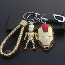 美国队长钥匙扣挂件男女汽车钢铁侠钥匙链金属盾牌创意复仇者漫威汽车钥匙扣 钢铁侠金+面具金色+金绳