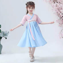 莱又莱  女童汉服连衣裙夏装新款唐装儿童古装中国风小女孩超仙洋气裙子潮F472-38 天蓝色 100 建议身高90-100CM