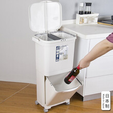 家の物语 日本进口双层大号垃圾桶分类干湿垃圾筒家用厨房带盖可移动厨余夹缝垃圾桶 双层双开盖 45L