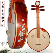 中阮乐器演奏花梨木中阮红木直头阮演奏级电声阮弹拨 花梨木贝雕中阮