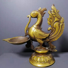 【欧阳先生】仿古铜凤凰油灯烛台摆件家用灯具用品家居风水装饰工艺品铜油灯 1款凤灯黄色 高18宽19厘米