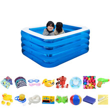 哈乐猫儿童游泳池宝宝洗澡家用大型加厚婴儿小孩超大号家庭充气水池幼儿园游泳池 抗晒1.5米四层蓝白游泳套餐
