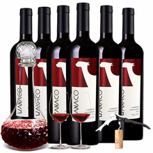 超市	【购1箱得全套酒具】智利原瓶进口羊驼红酒赤霞珠干红葡萄酒整箱750ml 6支装