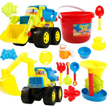 儿童沙滩玩具套装决明子挖沙挖掘机工程车宝宝沙子戏水铲子工具 沙漏铲车挖沙车大桶15件套