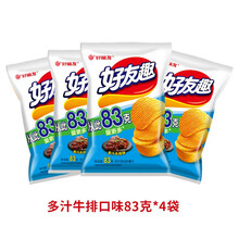 好丽友好友趣薯片韩国泡菜味土豆薯条膨化小零食办公室休闲零食 【多汁牛排味】83克*4袋