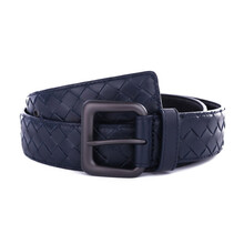 葆蝶家 BOTTEGA VENETA BV 男士深蓝色牛皮编织针扣式皮带腰带 110cm 奢侈品 七夕情人节礼物 送男友